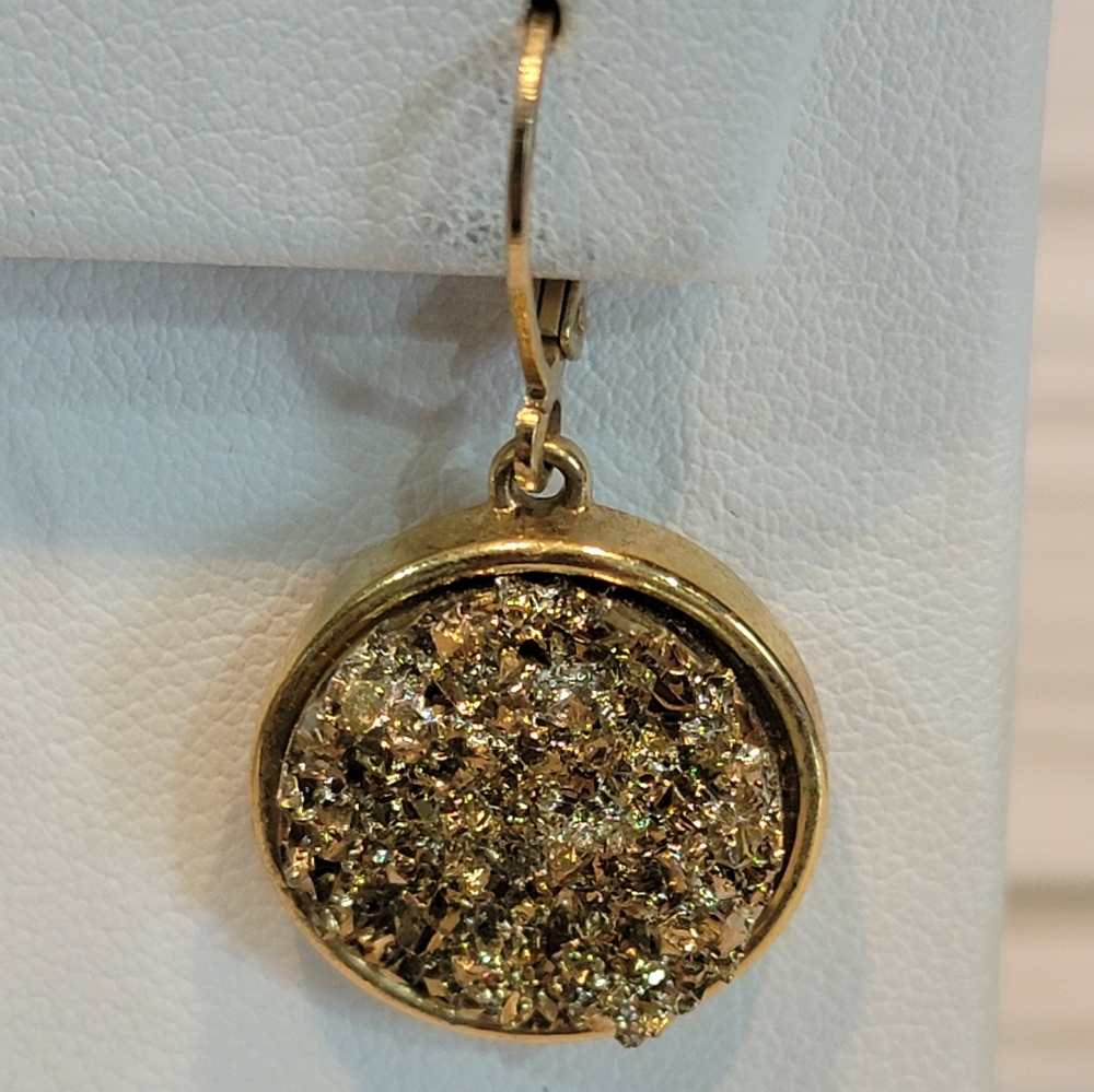 Vintage Joan Rivers Gold Tone Faux Druzy Dangle Earrings